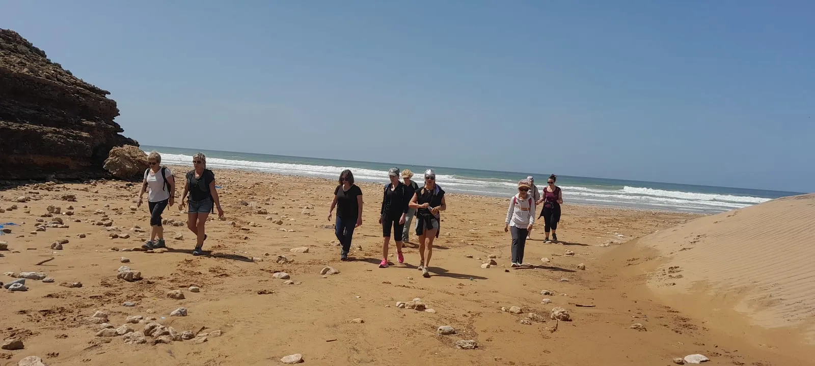 Le groupe marchant vers la mer