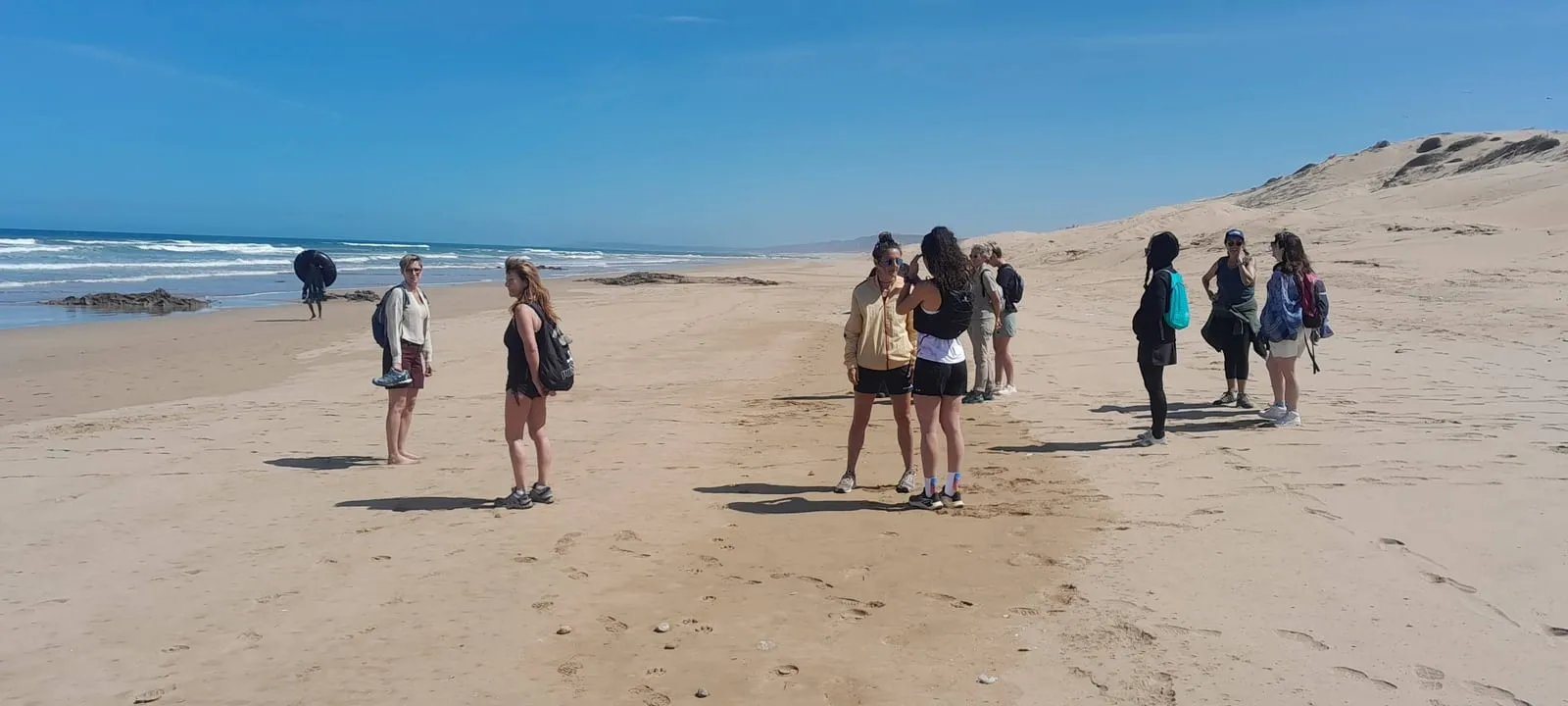 Le groupe sur la plage à marée basse